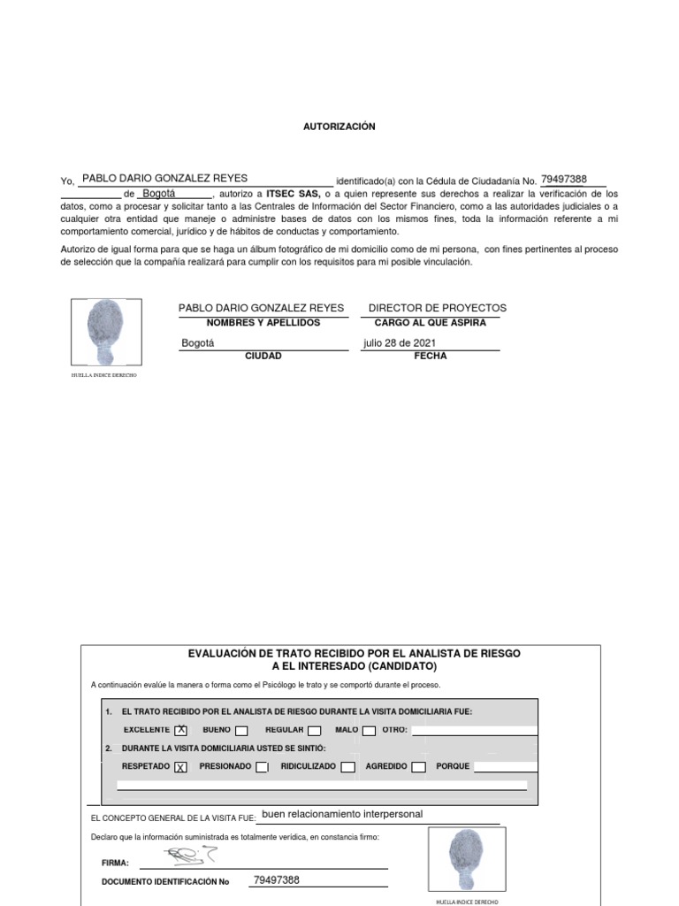 Autorización Estudio de Seguridad ITSEC SAS PDF