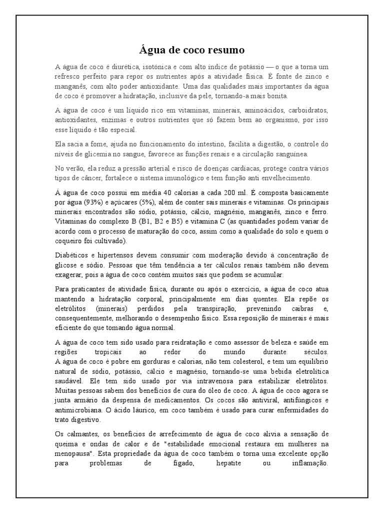 Os benefícios nutricionais e propriedades medicinais da água de coco ...