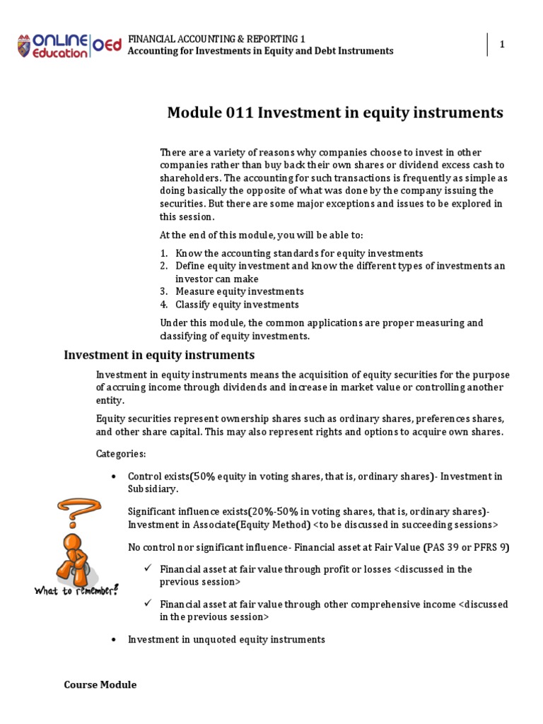 Week 05 02 Module 11 Investment in Equity Instruments PDF Dividend Equity (Finance)