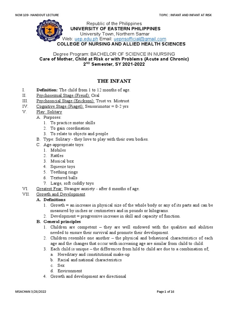 Infant Development and Risk Factors Guide | PDF | Medical Specialties ...