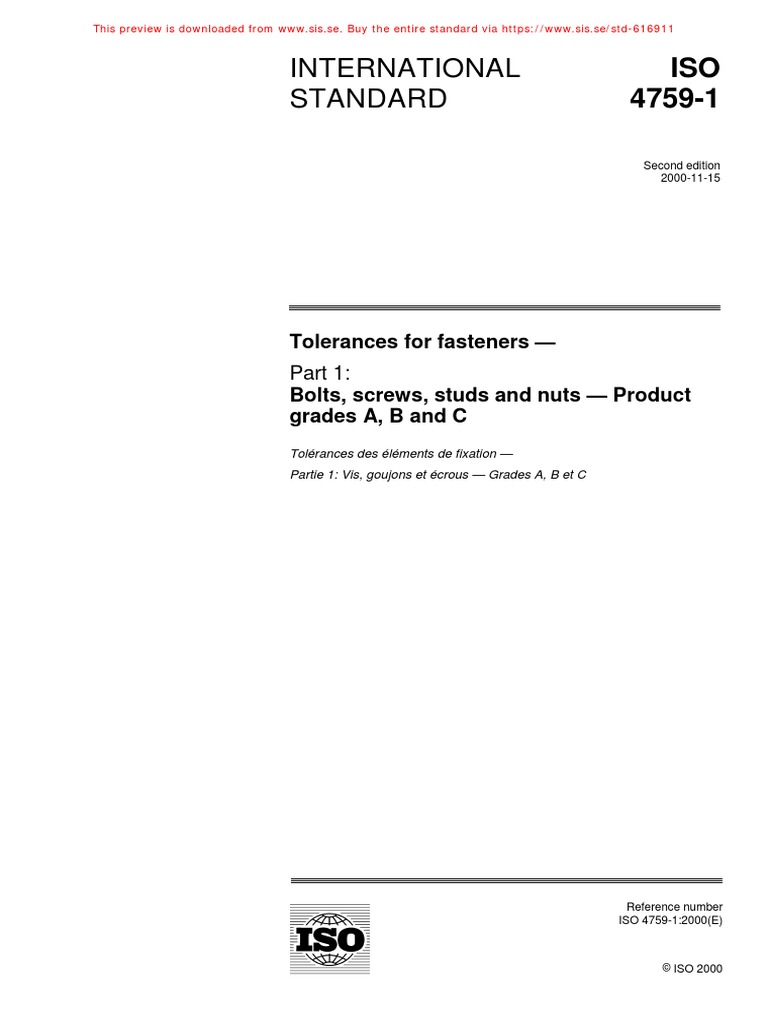 Iso 4759 1 en PDF | PDF | Screw | Engineering Tolerance