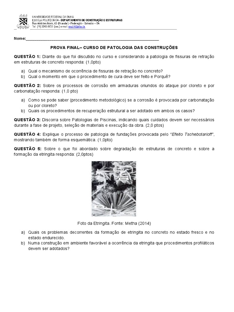 Prova de Patologia - Final - Curso PPEC | PDF