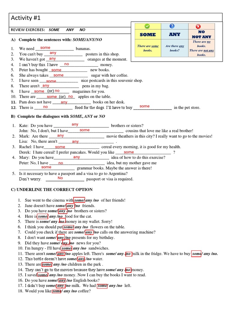 Kami Export - Activity #1 - SOME - ANY - NO | PDF | Self-Improvement