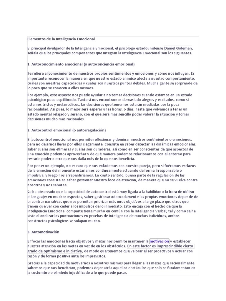 Elementos Clave de la Inteligencia Emocional | PDF | Las emociones ...