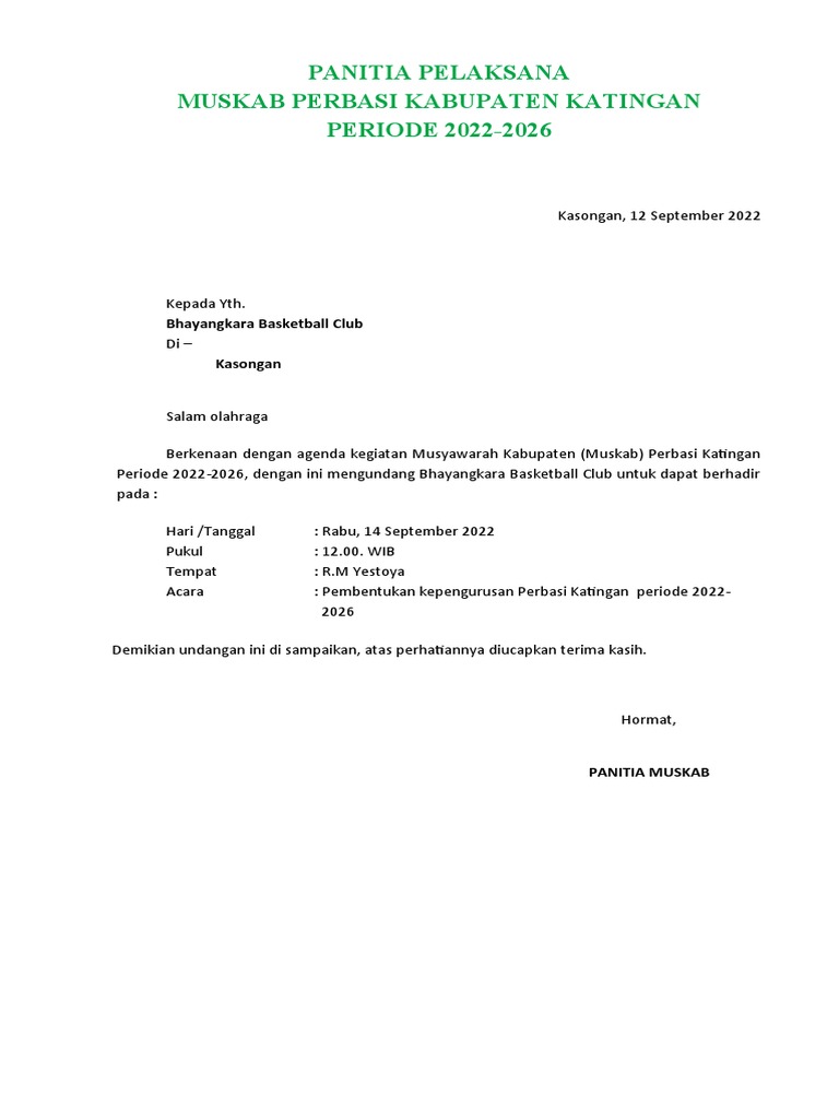 Undangan Muskab Perbasi Katingan | PDF