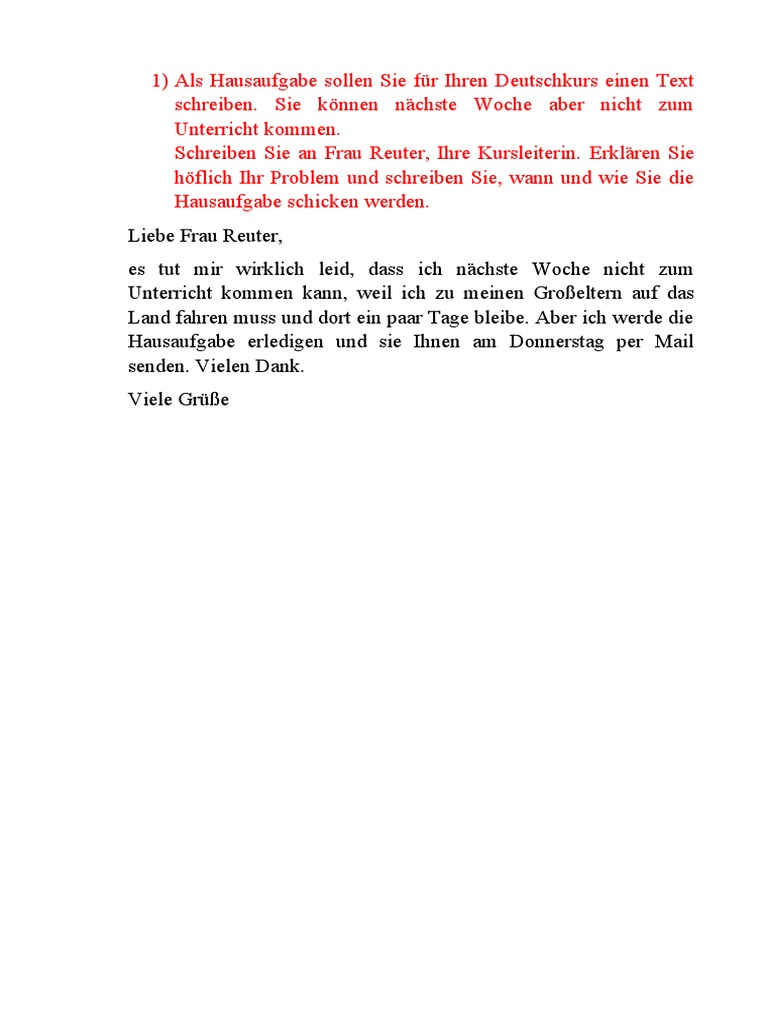 Als Hausaufgabe Sollen Sie Für Ihren Deutschkurs Einen Text Schreiben