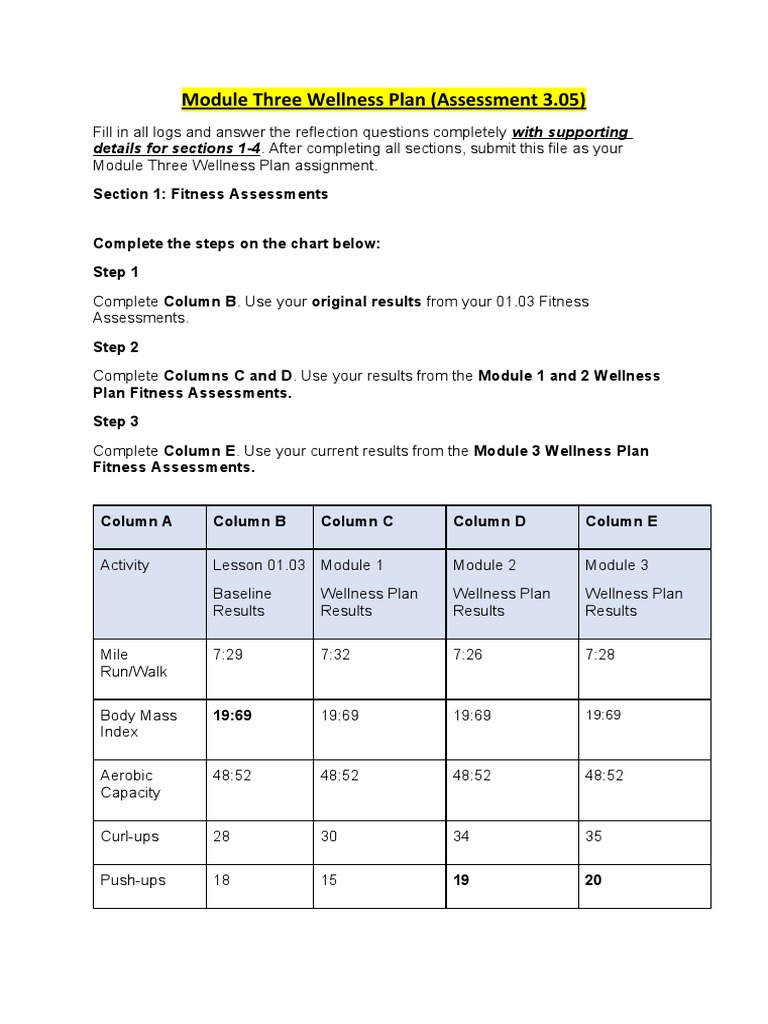 Assignment 03.05 Module Three Wellness Plan