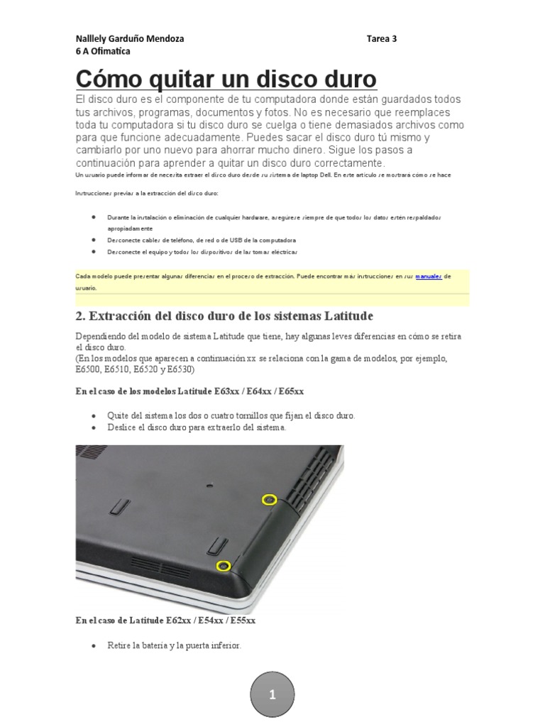 Cómo quitar un disco duro de laptops Dell | PDF | Hardware de la ...
