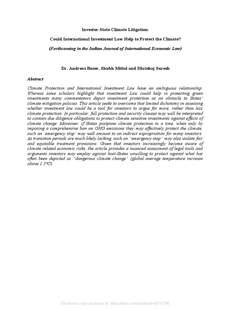 InvestorState Climate Litigation Could International Investment Law