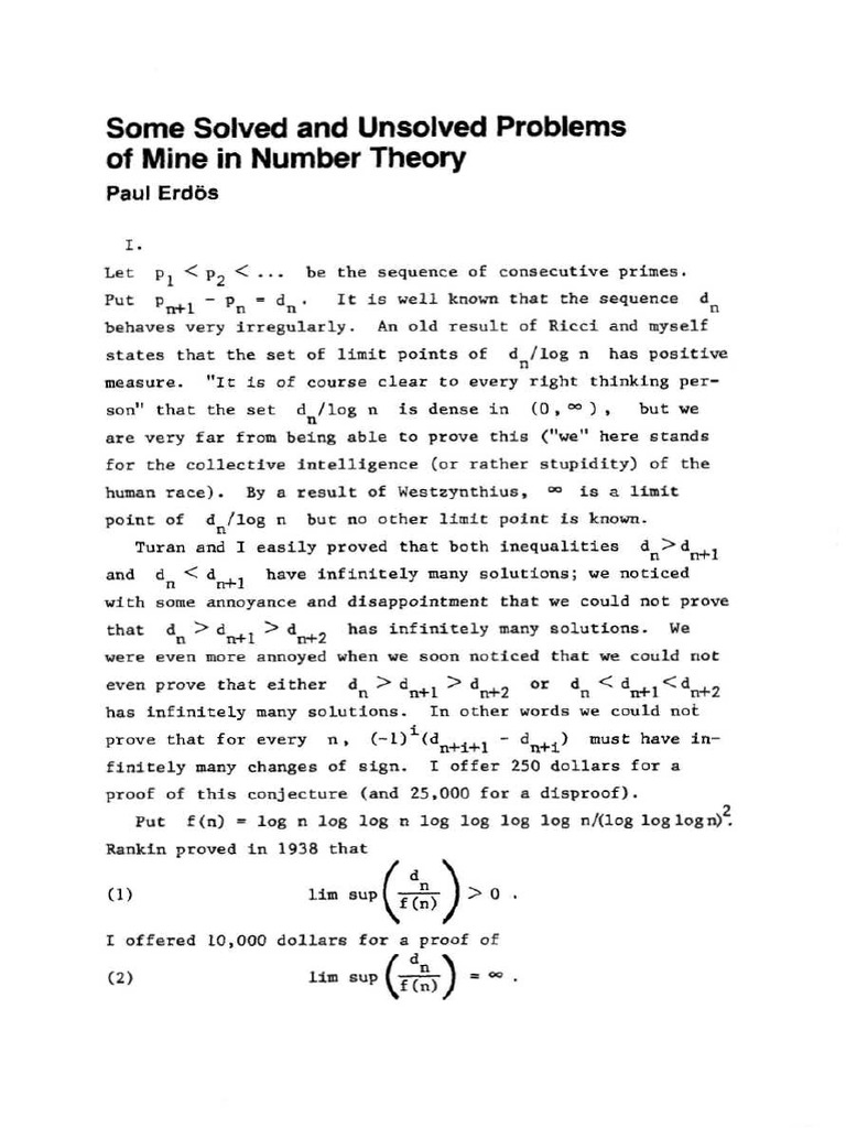Unsolved Number Theory Problems Pdf