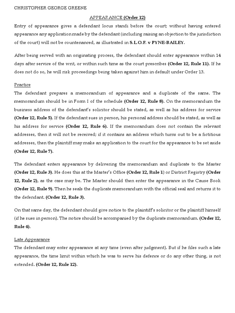 Memorandum of Appearance Guidelines | PDF | Default Judgment | Judgment ...