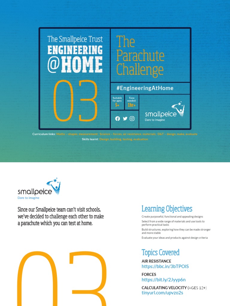 Engineering at Home: Designing and Testing Parachutes | PDF | Parachute ...