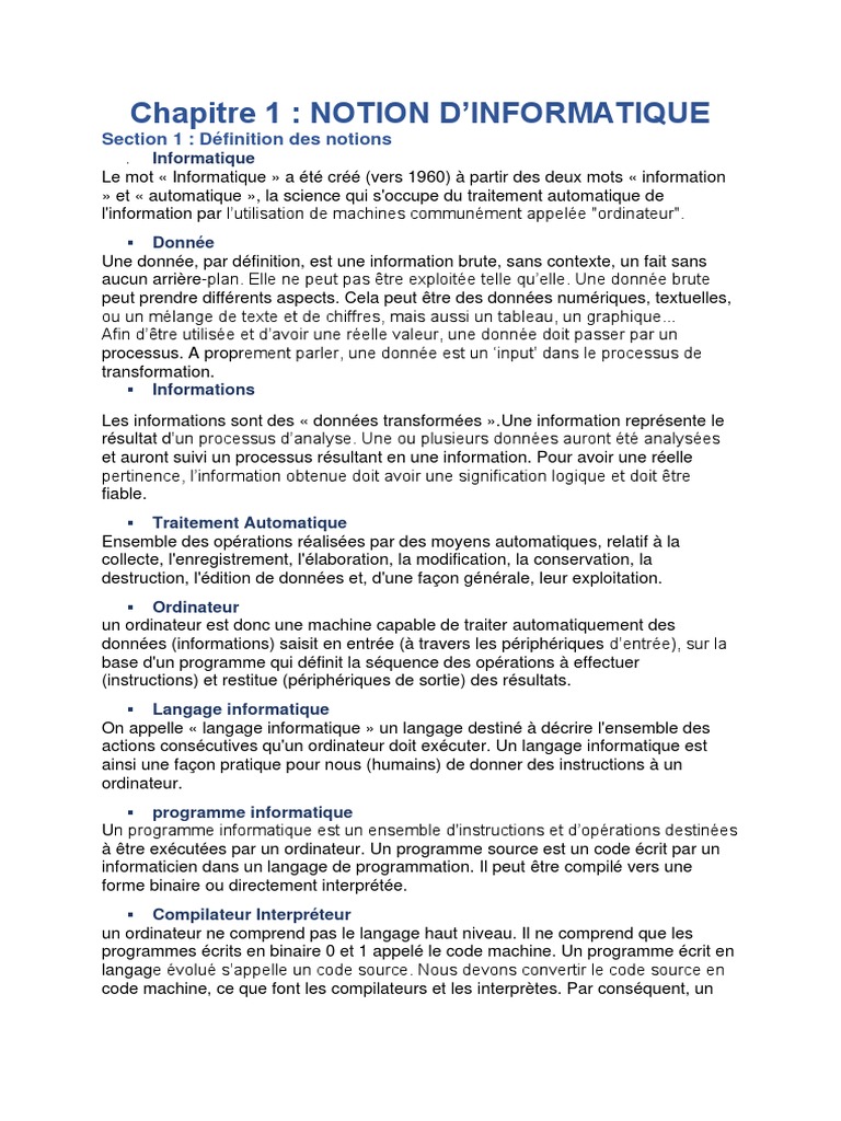 Notions de base en informatique | PDF | Système d'exploitation | Code ...