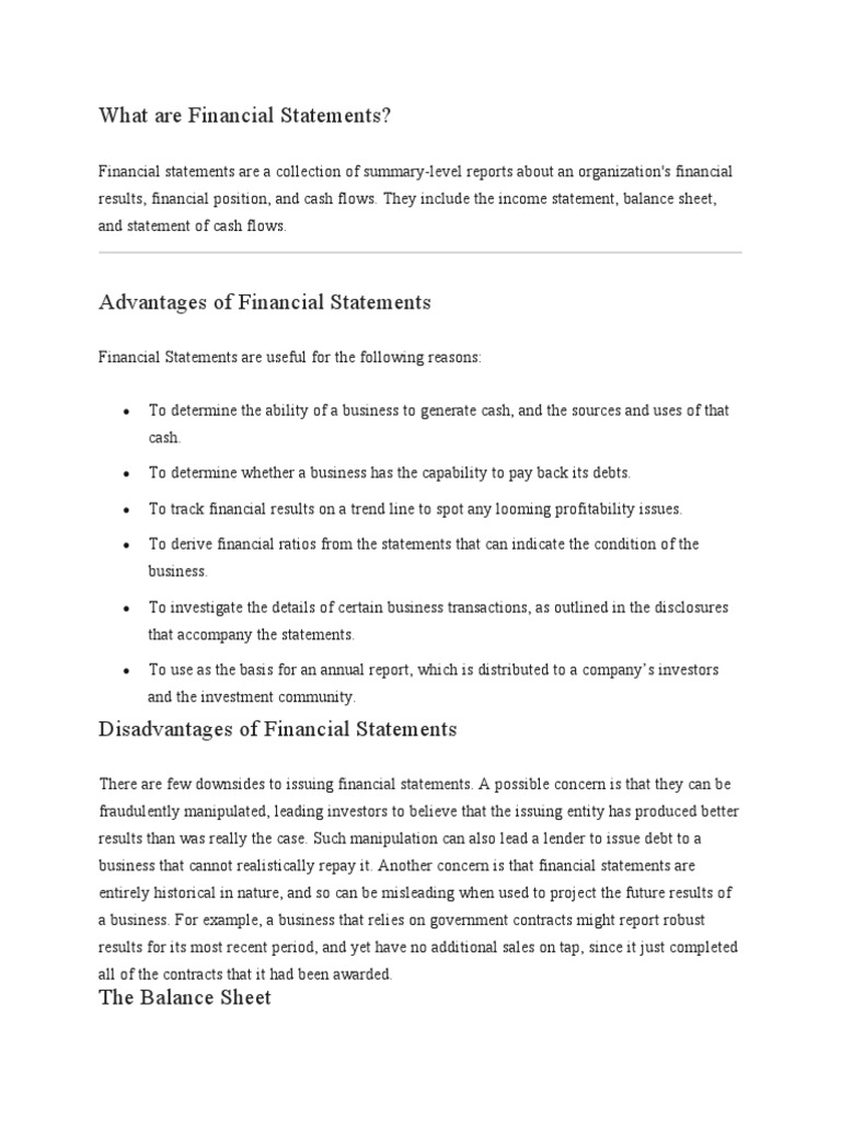 What Are Financial Statements PDF Financial Statement Balance Sheet