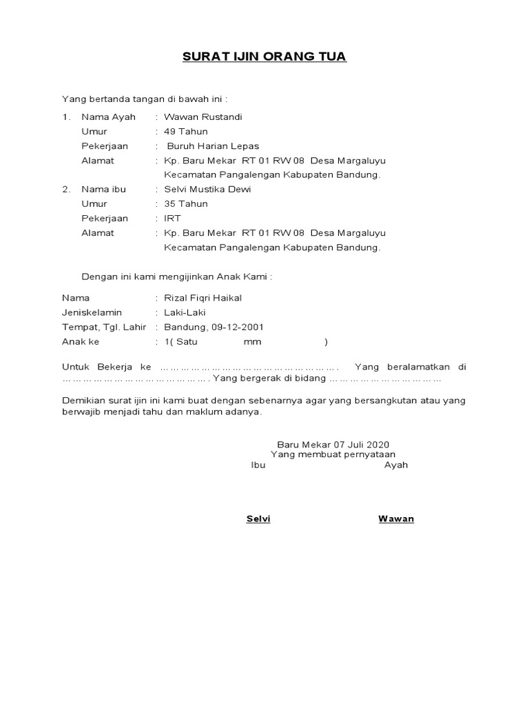 Surat Ijin Orang Tua | PDF