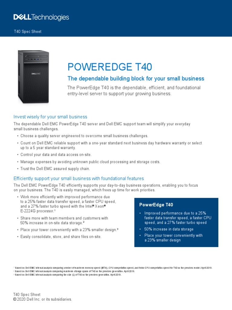 Dell Emc Poweredge t40 Spec Sheet PDF Dell Computer Data Storage