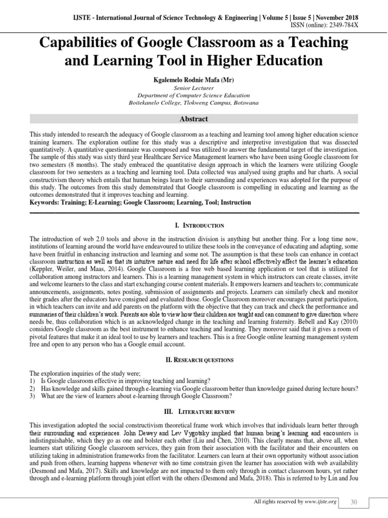 Capabilities of google classroom as a te pdf educational technology
