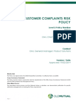 OML Customer Complaints Risk Policy Summary