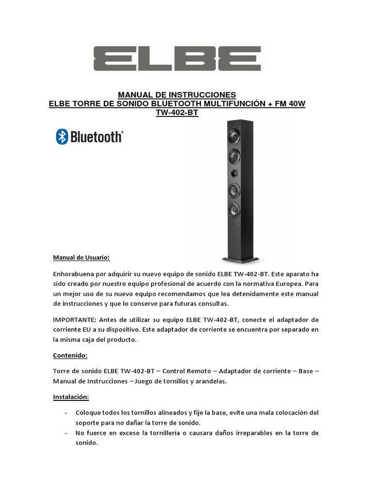 TW-402-BT TORRE DE SONIDO BLUETOOTH + FM/SD/USB 40W