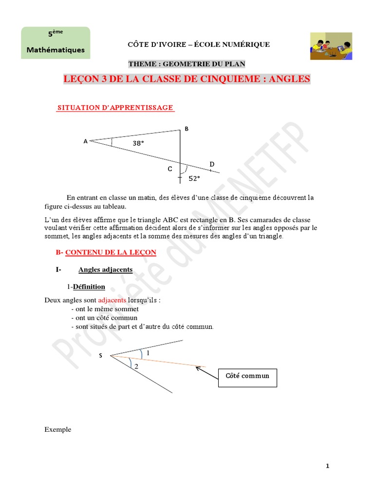 Angles en Mathématiques 5ème Côte d'Ivoire | PDF | Triangle | Angle