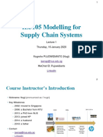 IE5105 Modelling for Supply Chain Systems Lecture 1 Overview