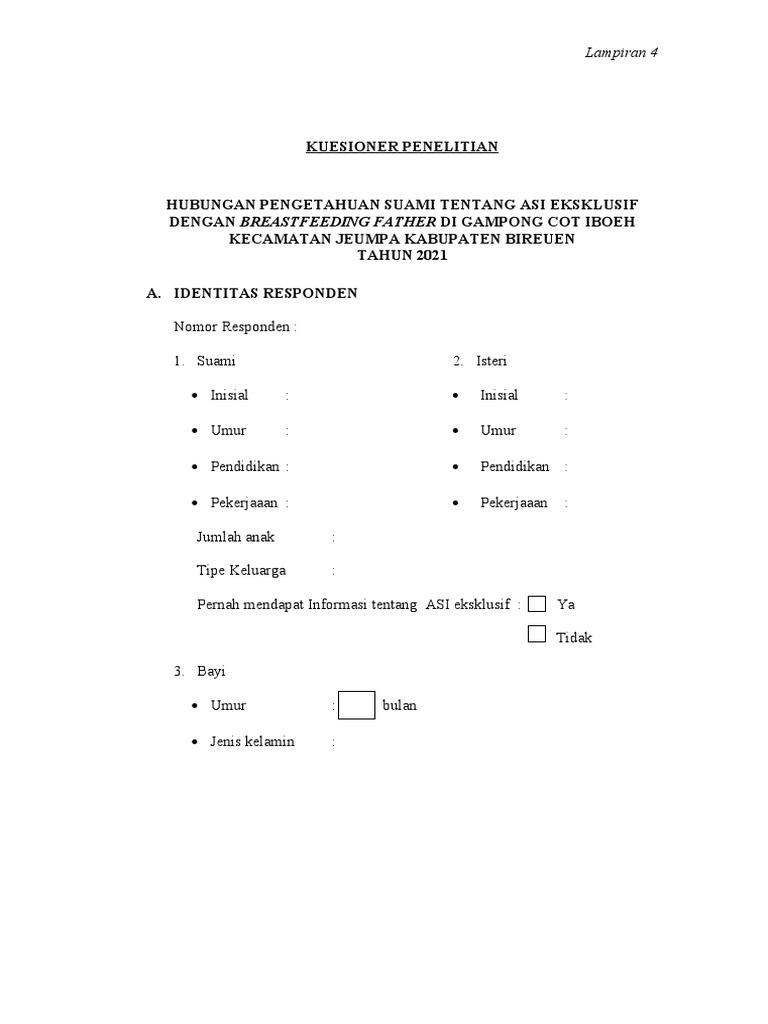Kuesioner Pengetahuan Suami tentang ASI | PDF