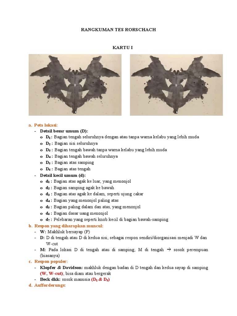 Rangkuman dan Interpretasi Tes Rorschach | PDF | Seni & Disiplin Bahasa