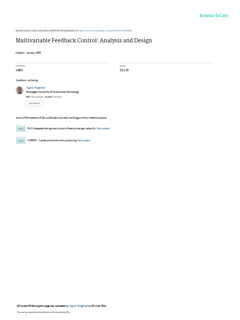 Multivariable Feedback Control Analysis and Design | PDF | Control ...