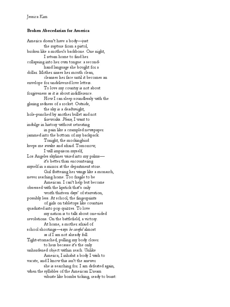 Poetry 2nd - Kim, Jessica - Broken Abecedarian For America - Ghazal For ...
