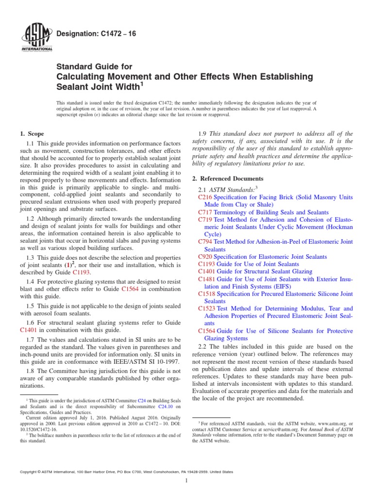 C1472-16 - Standard Guide ForCalculating Movement | PDF | Concrete ...