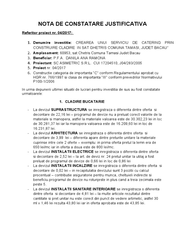 Nota de Constatare Justificativa | PDF