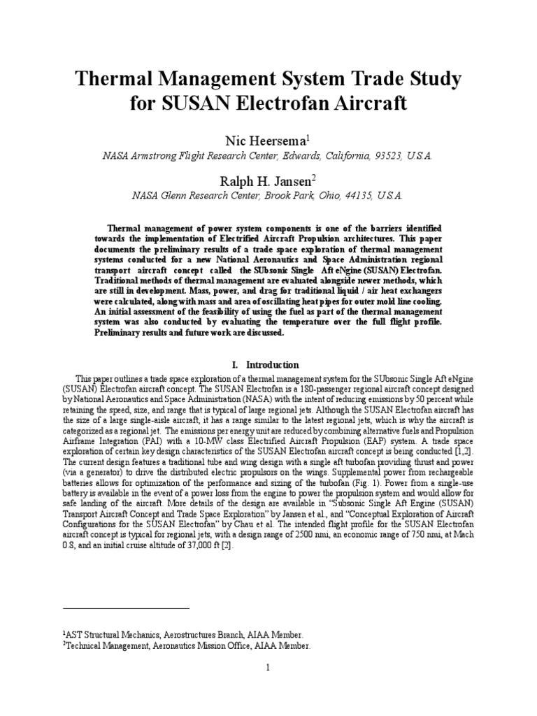 Thermal Management System Trade Study for the SUSAN Electrofan Aircraft Concept Evaluates