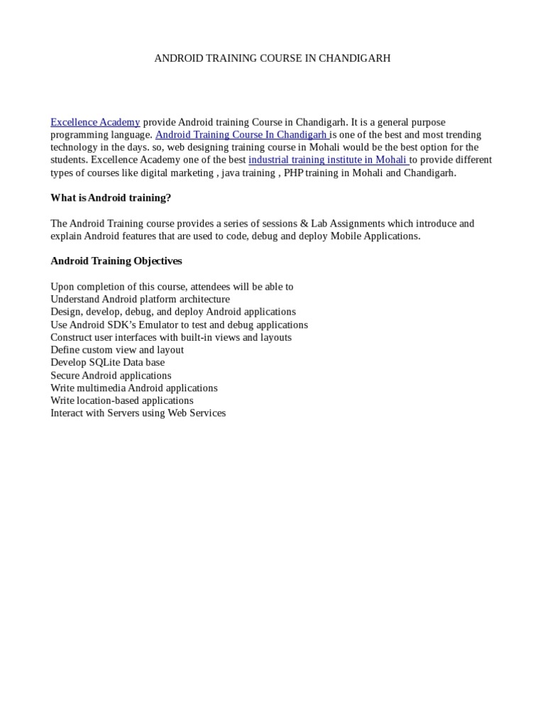 Android Training Course in Chandigarh | PDF | Business | Art