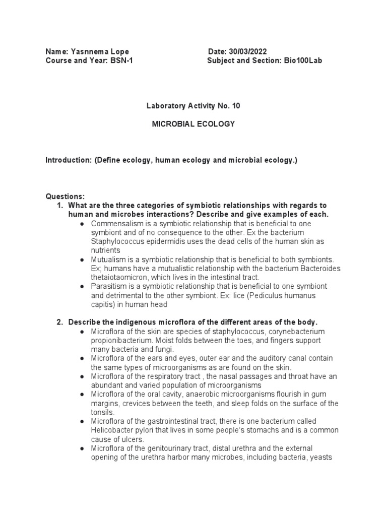 Micropara - Laboratory Activity No. 10 - Microbial Ecology | PDF ...