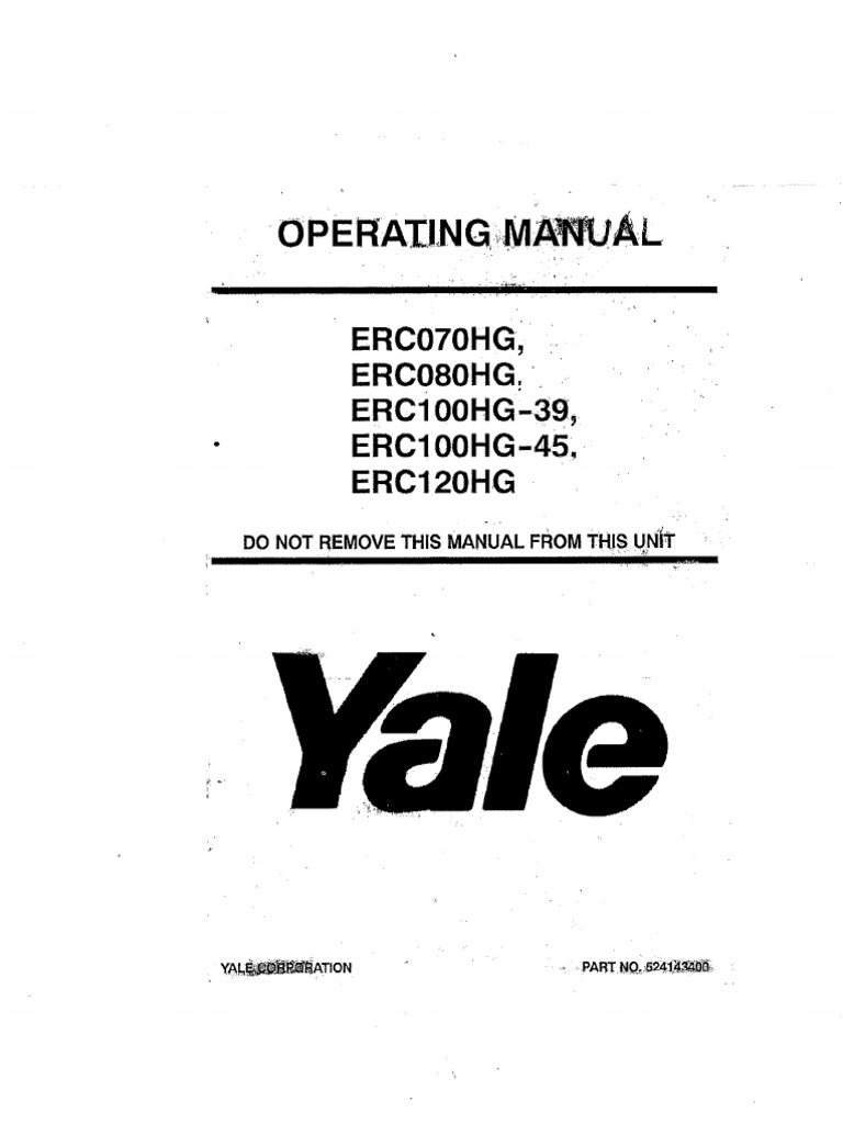 Yale Electric Forklift Unit ERC070HG8KLift Manual PDF