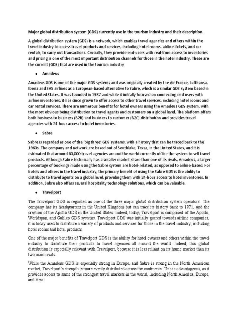 Major Global Distribution System PDF Travel Agency Airlines