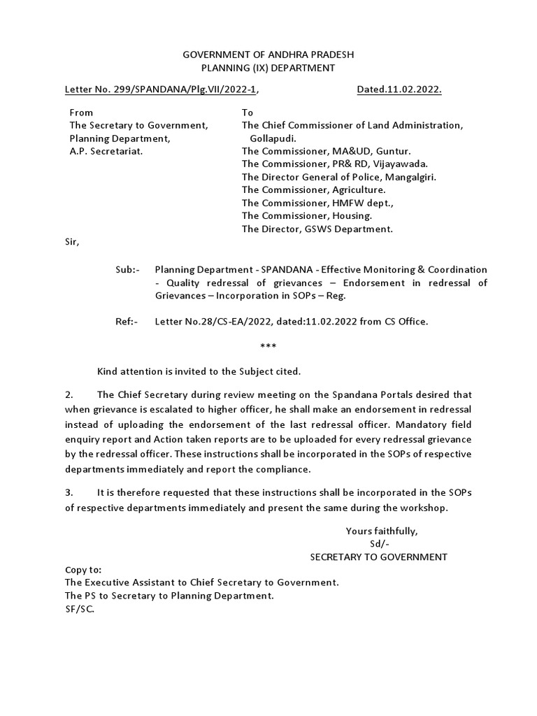 Andhra Pradesh SPANDANA Grievance SOPs | PDF | Science & Mathematics