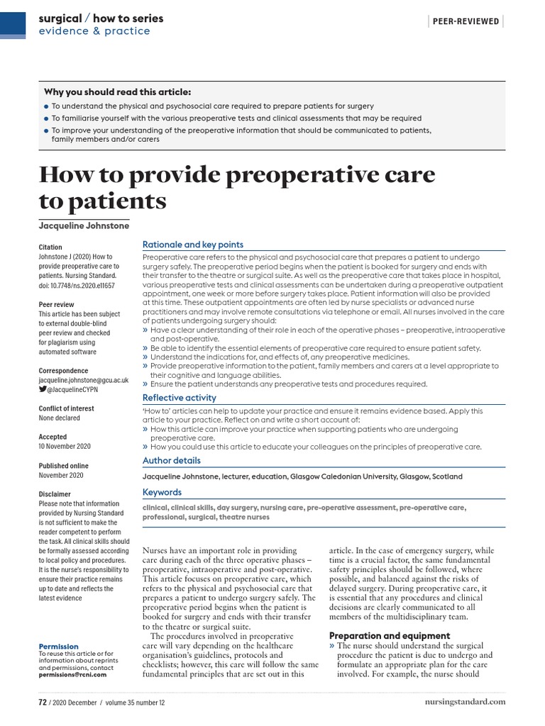 Preoperative Care | PDF | Surgery | Nursing