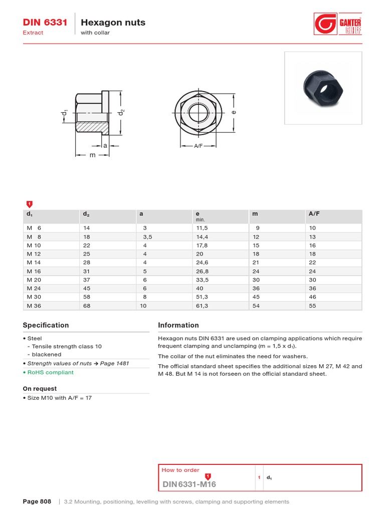 DIN 6331 Hexagon Nuts Specifications | PDF | Manufactured Goods ...