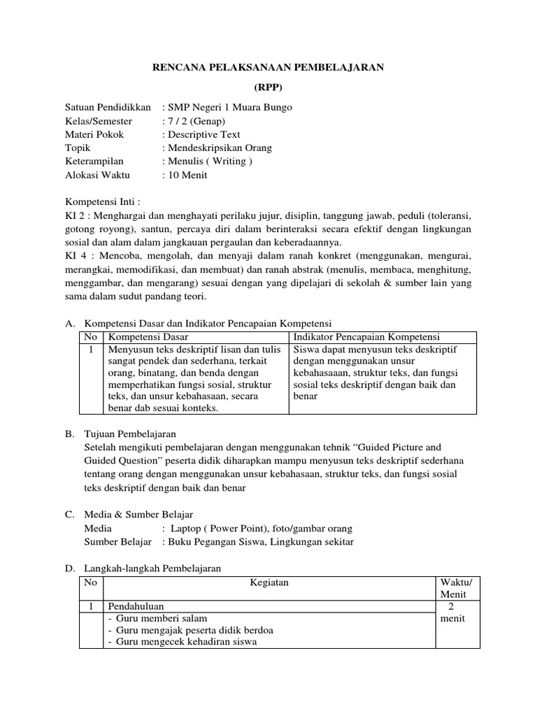 Descriptive text kelas 7 semester 2 tahun 2022 pdf