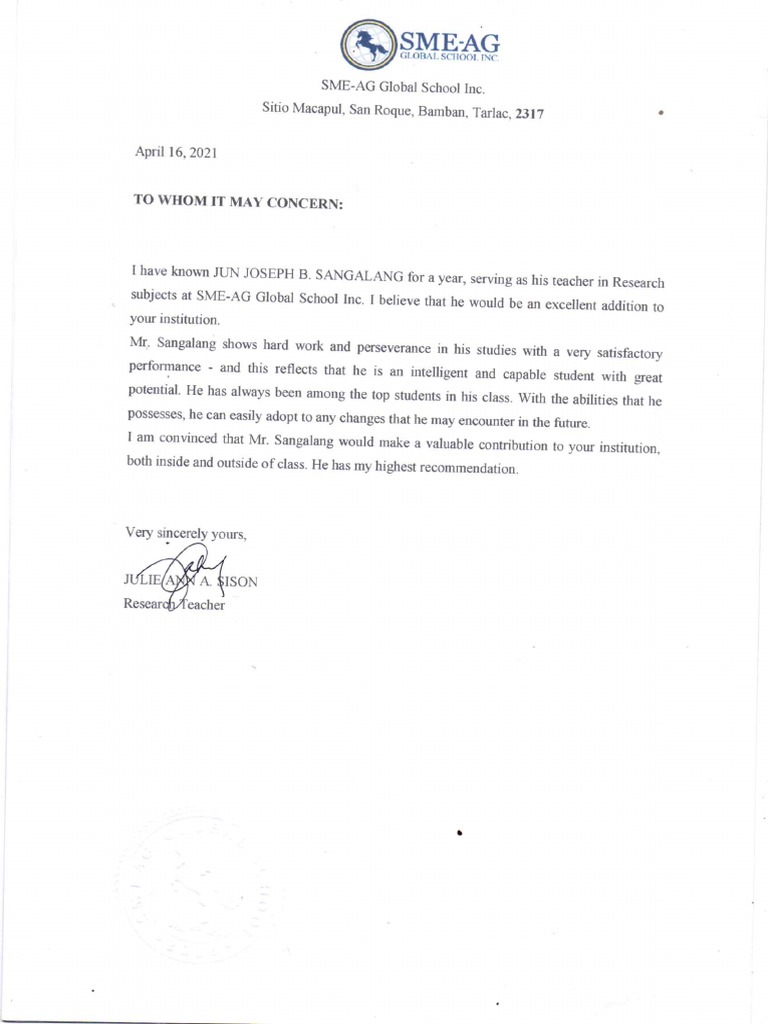 Recommendation Letter (Research) | PDF