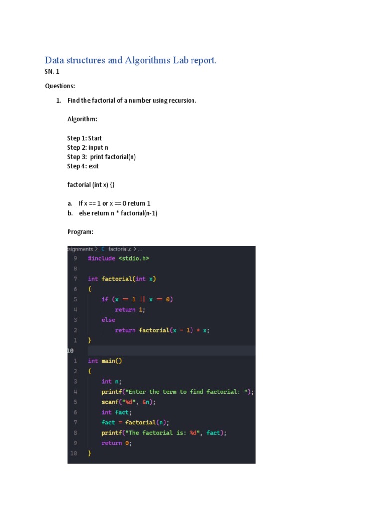 Data Structures and Algorithms Lab Report | PDF image.