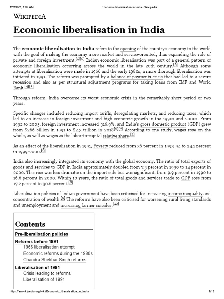 Economic Liberalisation in India - Wikipedia | PDF | Economies ...