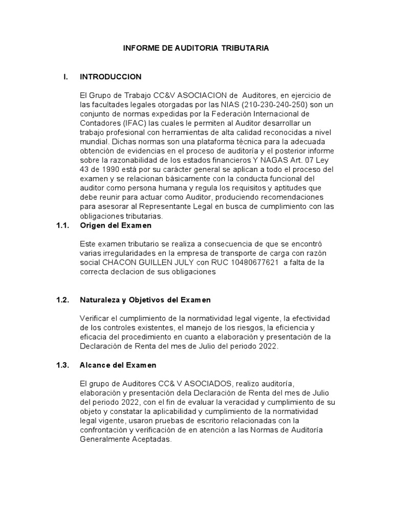 Informe De Auditoria Tributaria Pdf Auditoría Gobierno