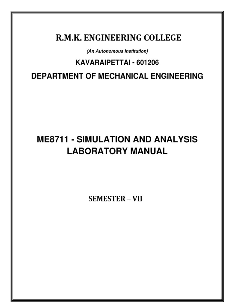 Ansys Fea Laboratory Manual Pdf Finite Element Method Beam