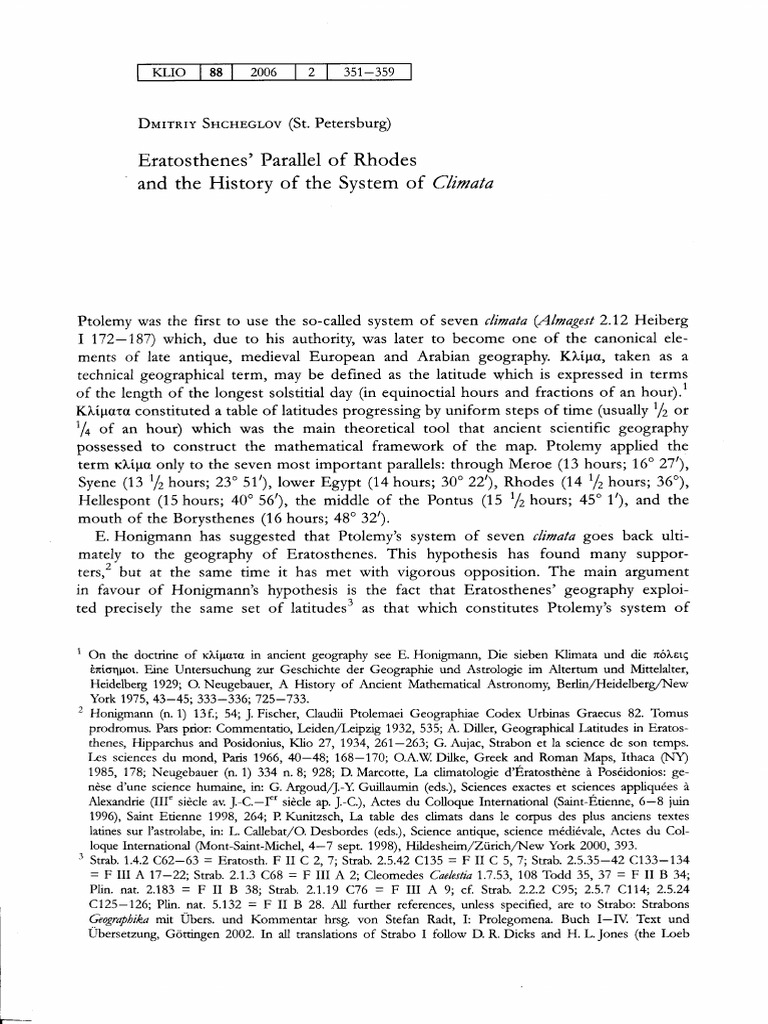 Eratosthenes Parallel of Rhodes and The | PDF