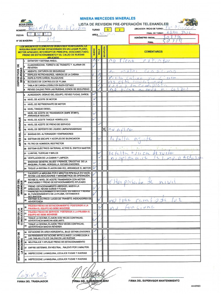 Check List Telehandler 19082022 | PDF
