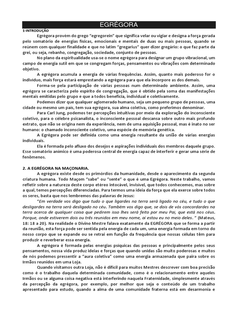 Egrégora: Energia Coletiva e Maçonaria | PDF | Pensamento | Maçonaria