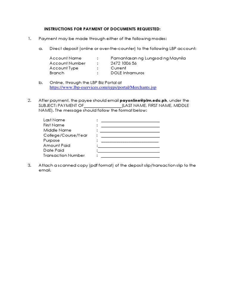Payment Instructions For Docs Requested | PDF