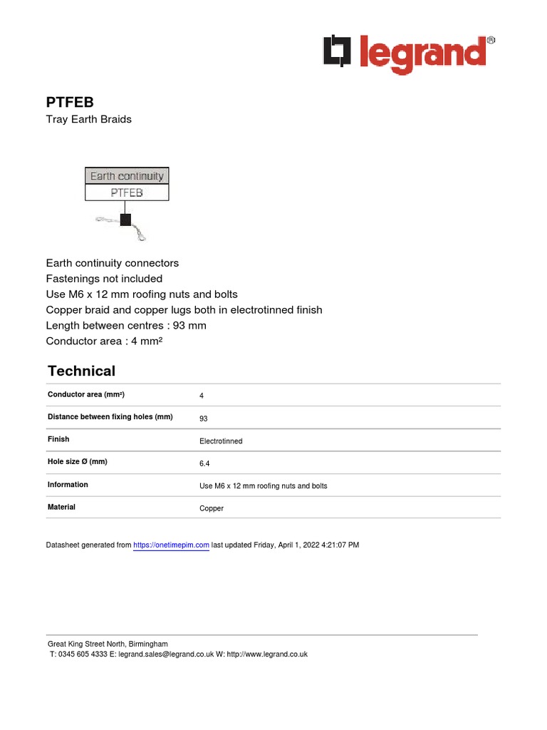 Legrand - PTFEB Datasheet 2022-04-01-162107 | PDF